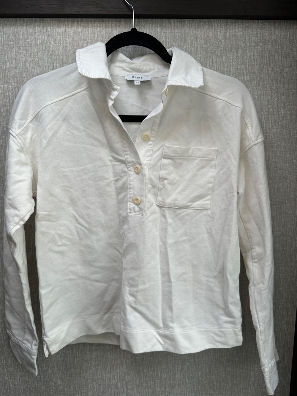 Reiss women  Cream Long-Sleeve Polo with Chest Pocket